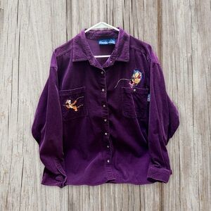 Disney Winnie The Pooh Vintage Purple Button-Up Shirt corduroy size XL